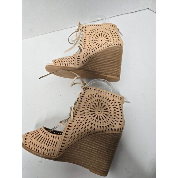 Jeffrey Campbell Rodillo Laser Cut Lace Up Open Toe Wedge Sandals size 7 - Picture 3 of 11
